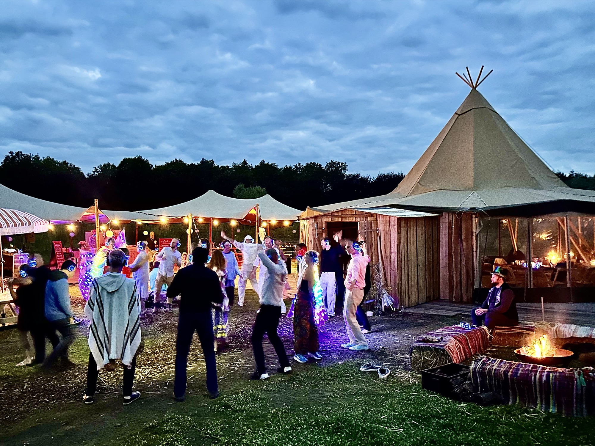 Saturday night: dancing around the fire by the tipi